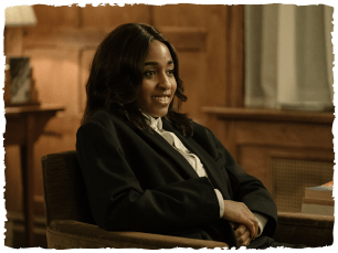 Ayo Edebiri in suit smiling