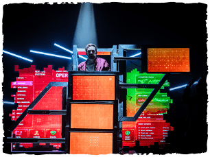 Jay and Joss on colourful staging; bright lights