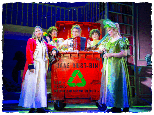 3 actors in a dust bin and two others stood either side