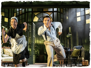 A maid and a man running