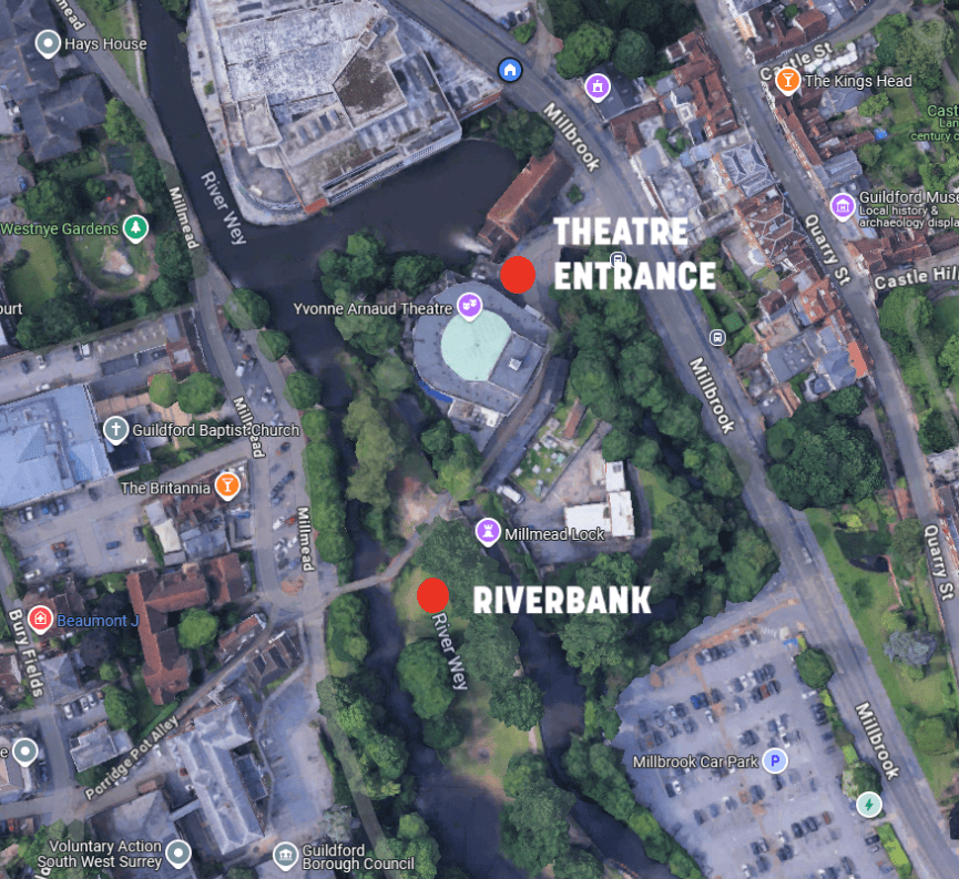 Google Maps image of the theatre and riverbank