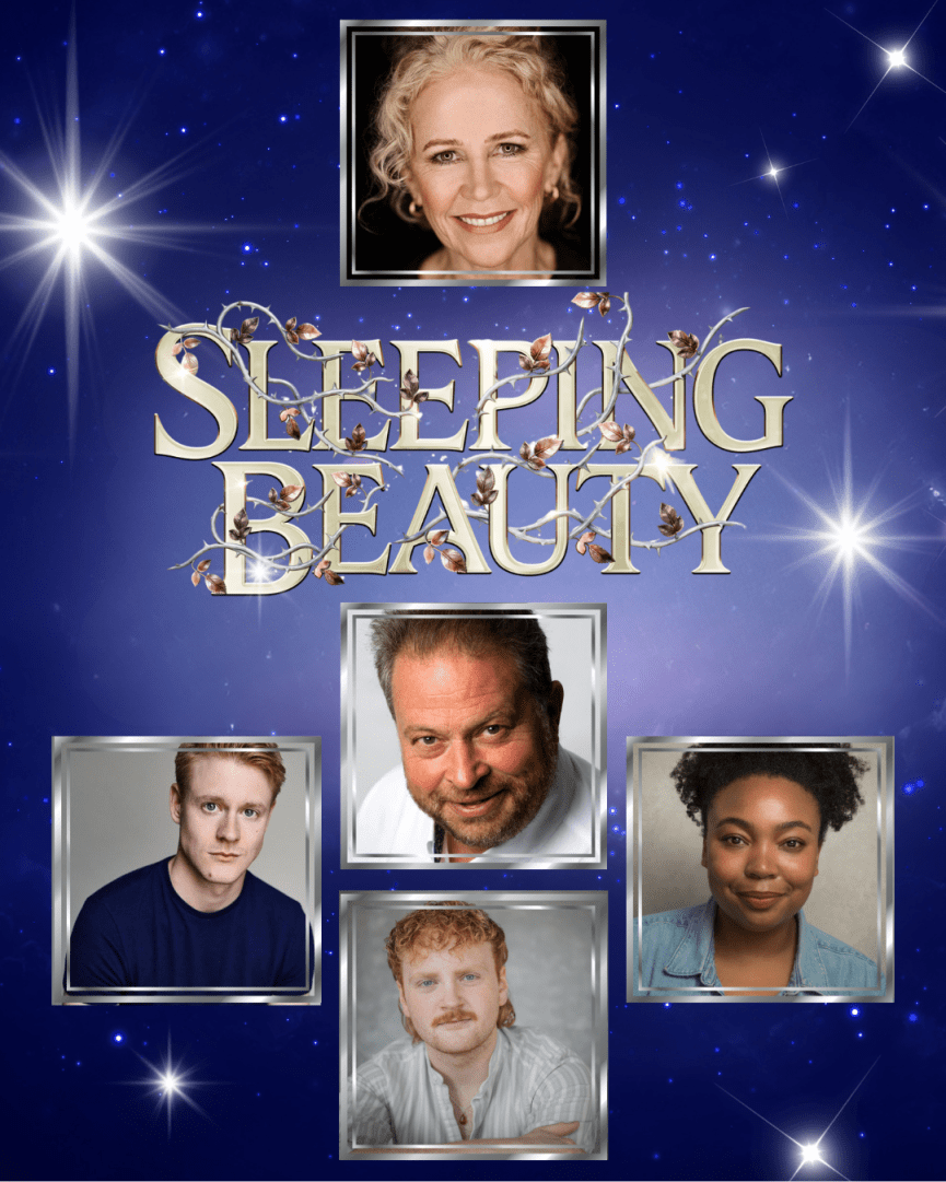 panto cast headshots on a blue background