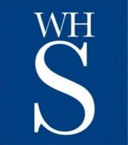White letters WHS with blue background