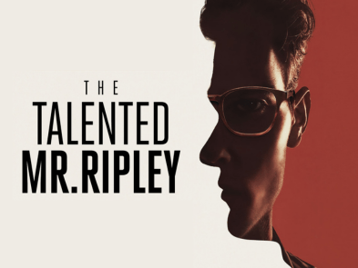 An optical illusion picture of Tom Ripley,  a white man with glasses, looking serious against a red background.