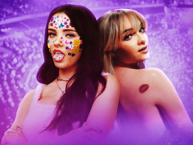 Tribute act of Olivia Rodrigo and Sabrina Carpenter lookalikes. Stood back to back.