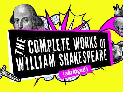 Photo of william shakespeare (illustrated) against a white background with yellow and pink cartoon explosion