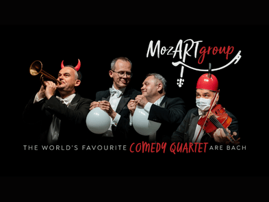 4 men, 2 playing instruments, 2 blowing up balloons 