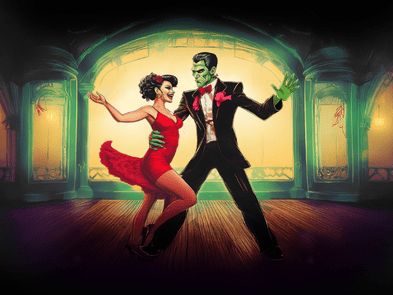 Frankenstein and a woman dancing 