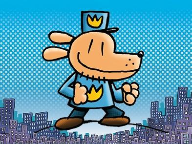 A cartoon drawing of a dog in a police style uniform 