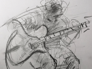 Charcoal drawing of a guitarist