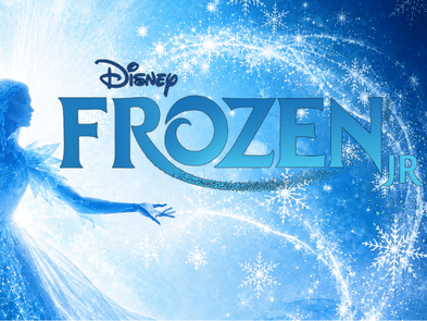 Blue silhouette of princess with icy blue and white background and stars